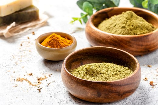 Ayurvedic,Hair,Care,Products.,Henna,,Turmeric,And,Neem,Powder,In